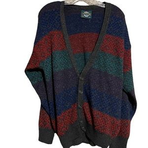 Vintage 90s Jantzen Color Block Knit Dad Sweater Open Front Button Cardigan
